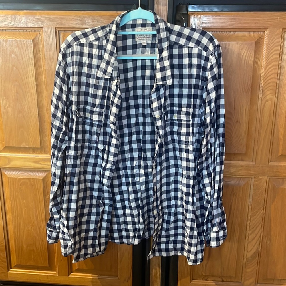 Navy blue plaid button up